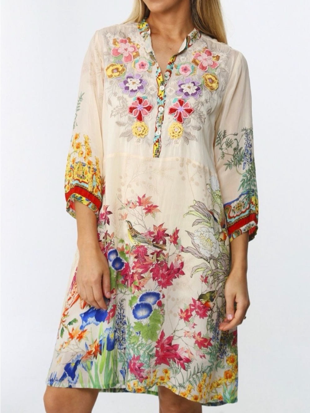 Nwot Johnny Was- Wysteria floral mini vibrant botanical print Dress Sz large